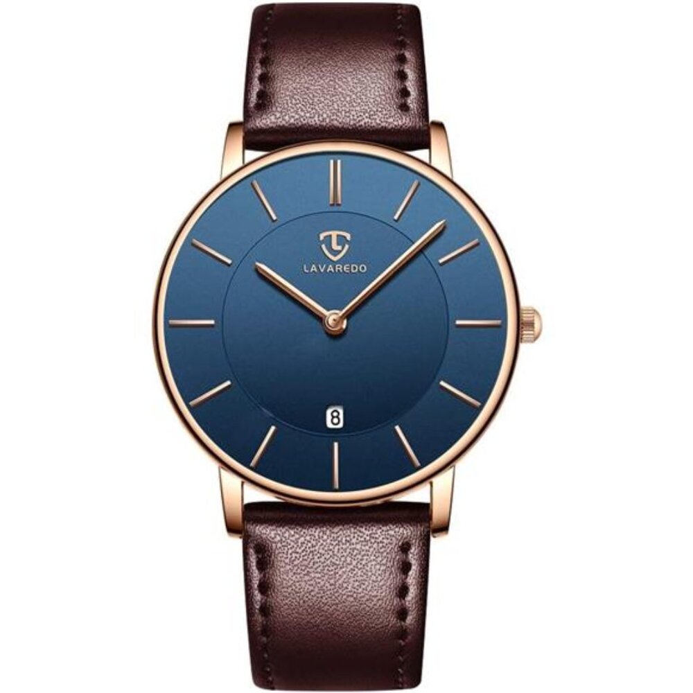 Mens Watch, Minimalist Fashion Simple Wrist Watch Analog Date Brown Blue